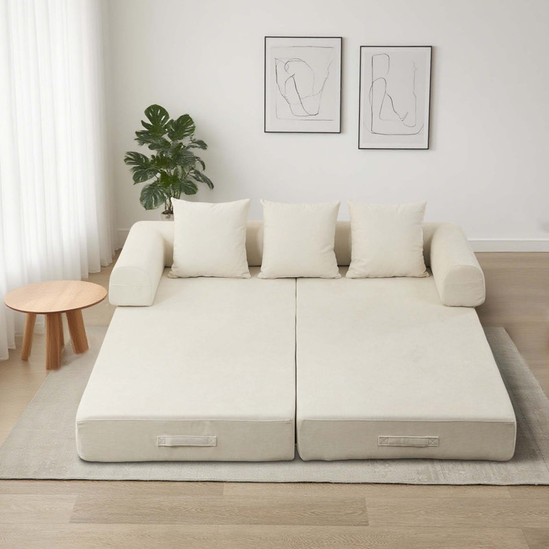 Canapé convertible pliable 78,8 po Chenille, Beige
