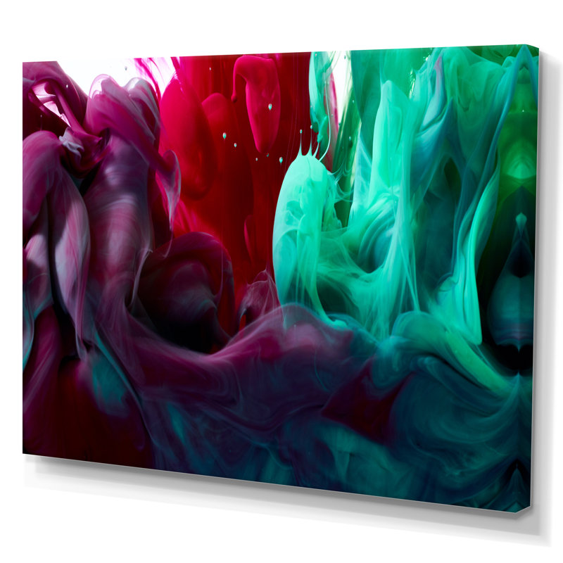 Encre liquide verte et rouge - reproduction d'art moderne sur toile, H 16 po x l 32 po x P 1 po, Toile tendue