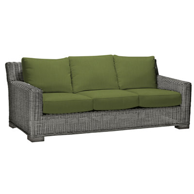 Rustic 81.25" Wide Outdoor Wicker Patio Sofa with Cushions