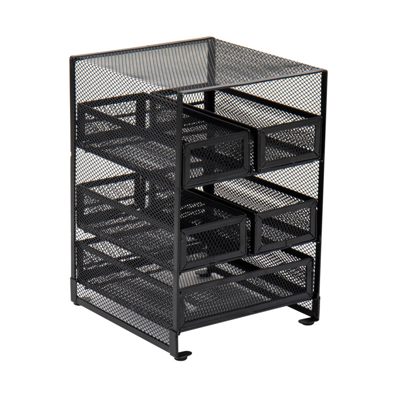 Organisateur de comptoir à 5 compartiments, grille de rangement en métal, noir
