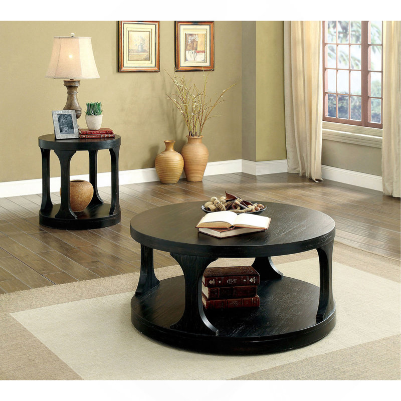 Table de bout style transitionnel avec finition noire antique et structure audacieuse 1pc avec tablette de rangement supplémentaire