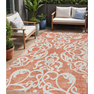 Tapis intérieur lavable damassé 5 pi x 8 pi Coral