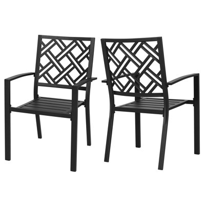 Chaises de patio en fer 2 pièces avec siège à lattes et conception empilable