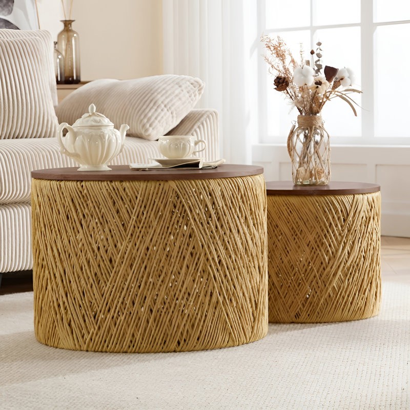 Table basse Farmhouse avec espace de rangement, table de rangement en bois pour salon / chambre d'amis, Noyer