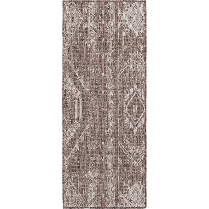 Tapis intérieur / extérieur brun / brun clair en polypropylène tissé à la machine 9 pi 10 po x 13 pi Brison
