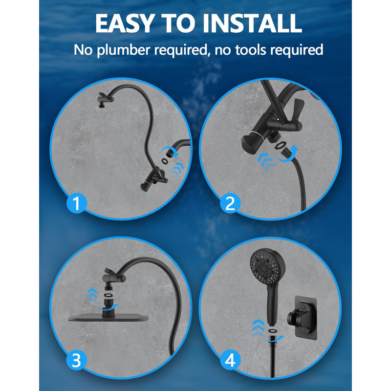 Matte Black 12'' High Pressure Rainfall Shower Head Combo