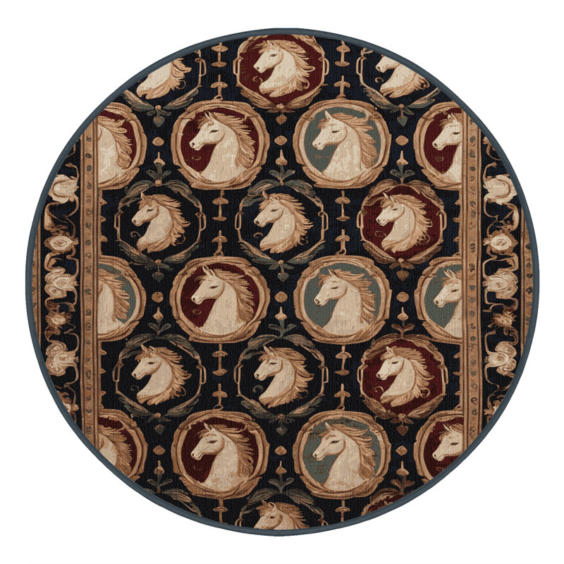 Tapis noir français lavable à la machine, Rond 6 pi