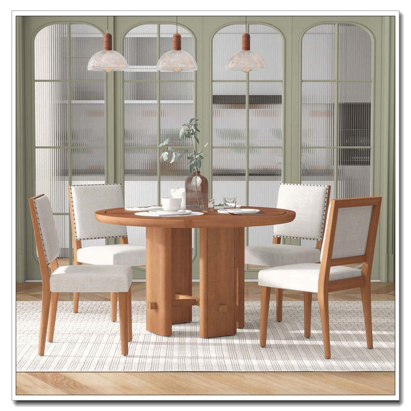 Ensemble de salle à manger 5 pièces avec chaises rembourrées Minimalist Farmhouse, Naturel