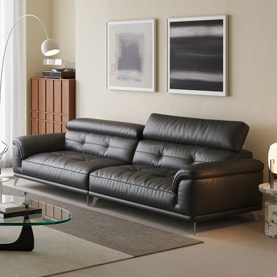 Dark gray Genuine Leather Modular Sofa cushion couch