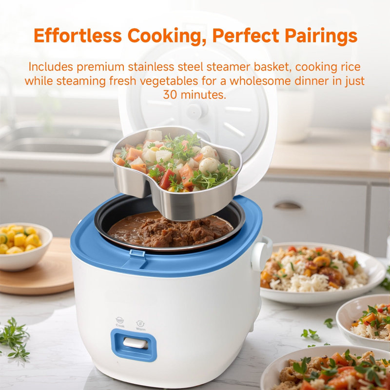 Petit cuiseur à riz de 1,5 tasses - modes de cuisson 1 à 1 personne à une seule touche avec cuillère à mesurer et riz chaud - bleu