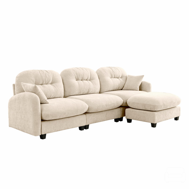 Canapé modulaire modulaire en forme de L avec repose-pieds, tissu chenille de qualité supérieure, dossier capitonné, conception ergonomique