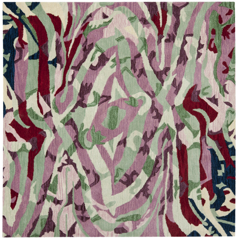 Tapis rose / multicolore touffeté à la main Amier, Carré 6 pi