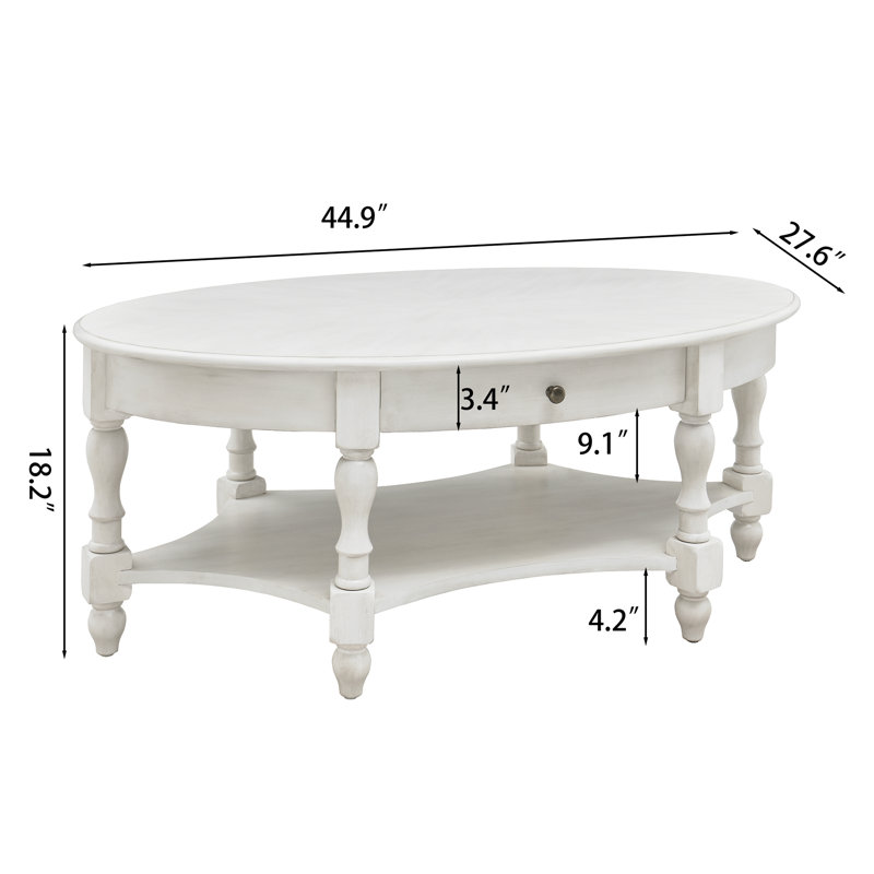 Table basse ovale avec rangement Bebi, Blanc ivoire