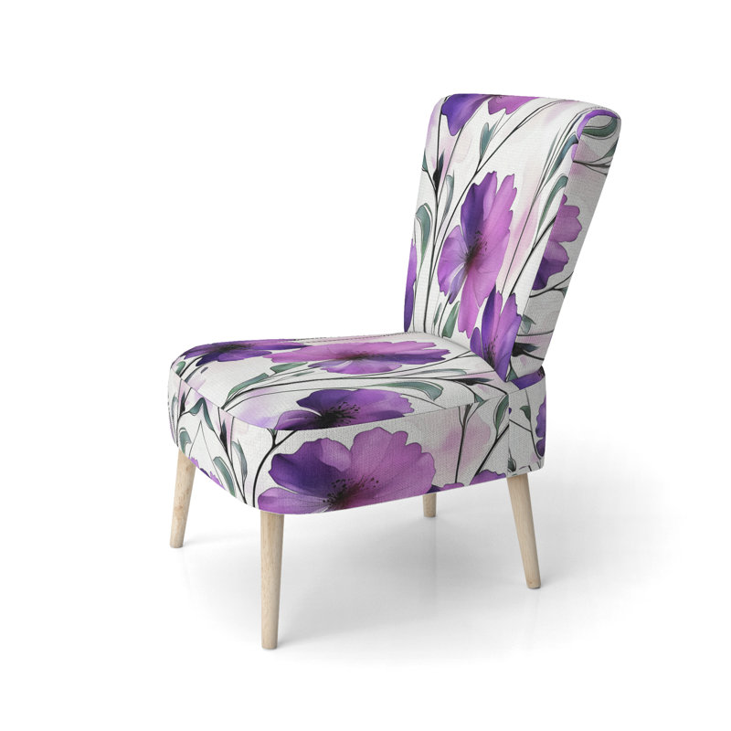 Damask /Abstract / Pattern - Traditional Upholstered Side Chair, Purple/Green