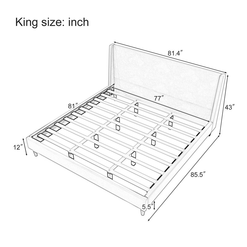 Upholstered Bed With Wingback Headboard, King, Ivory