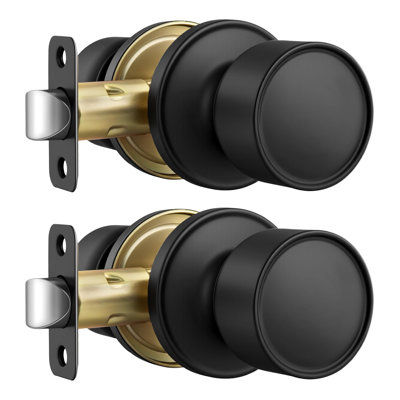 Poignées de porte noires mates pour passage, poignée de porte sans clé pour couloir et placard, poignées de porte intérieures noires avec boule ronde, installation facile (paquet de 2)