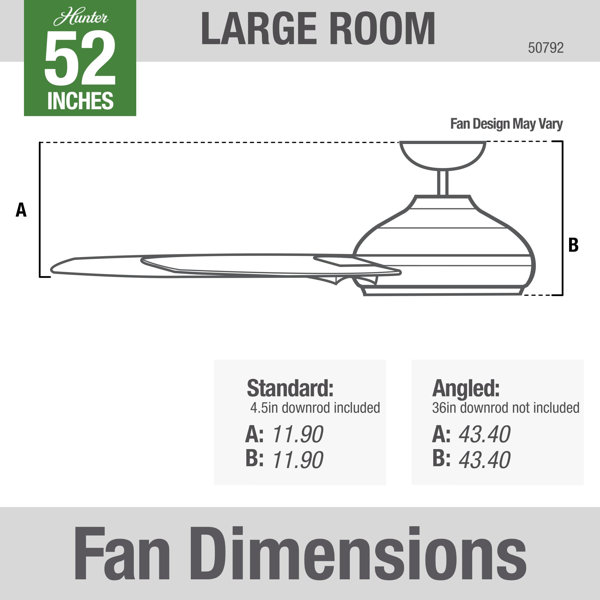 Ventilador de techo estándar Melbourne de 52" con 3 aspas y control de pared