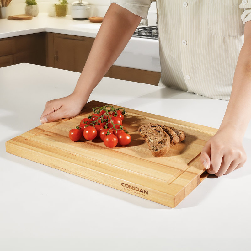 CONSDAN Wood Cutting Board for Kitchen, 16 x 12, Soild Birch Wood, Edge Grain, Chopping Board, Butcher Block with Juice Groove, Prefinished with Food-Safe Oil, 1'' Thick