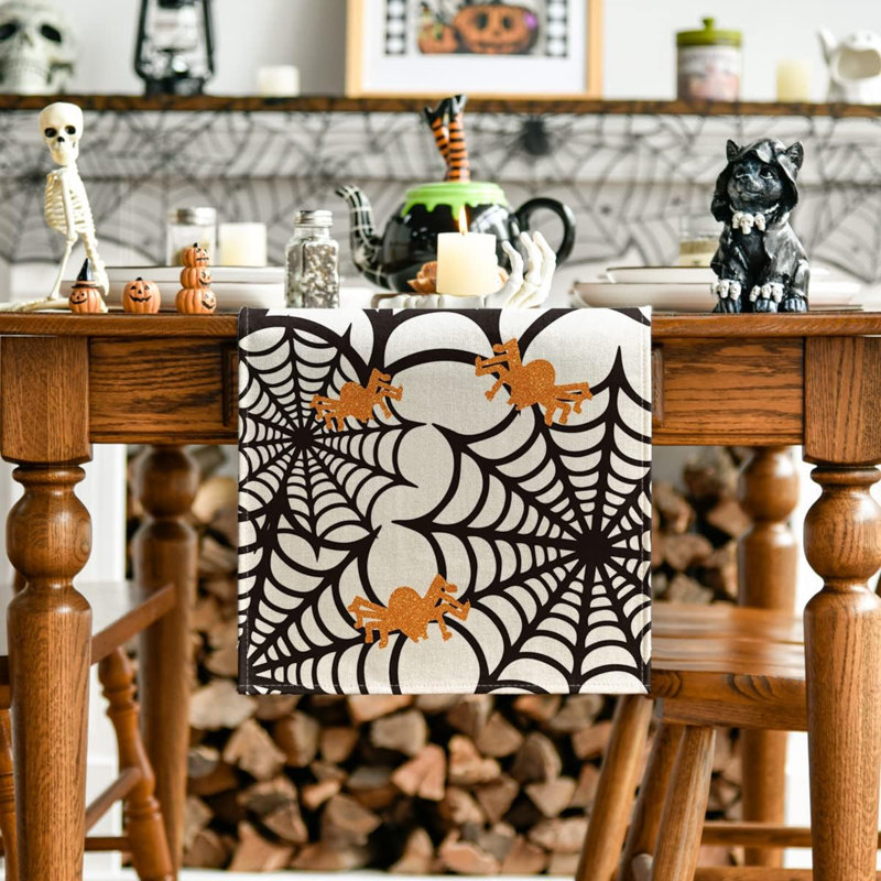 Spider Web Table Runner, Halloween Holiday Kitchen Dining Table Decoration For Indoor Outdoor Home Party Decor, 13" W x 72" L