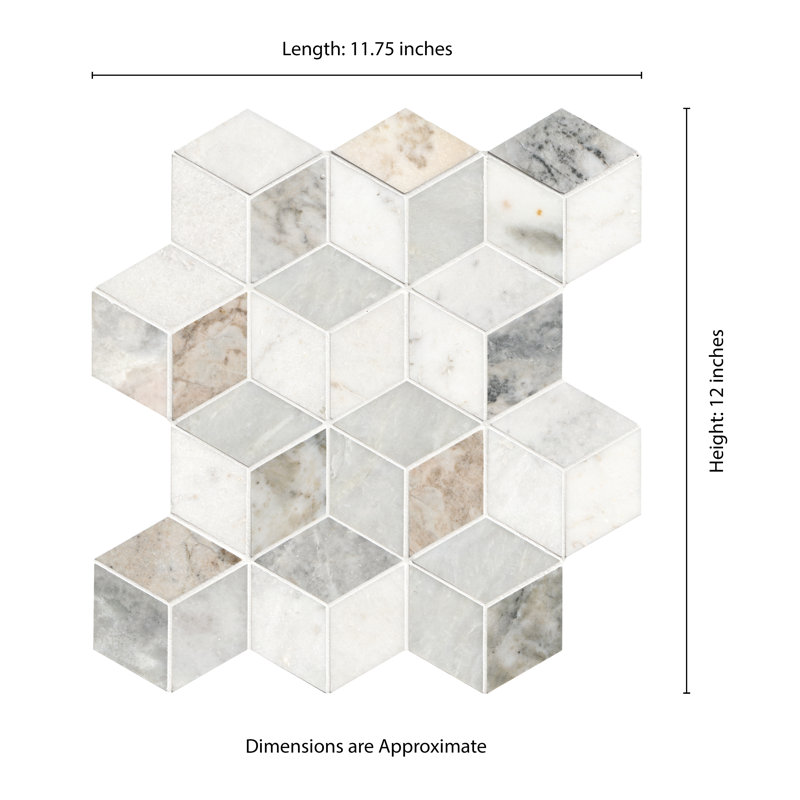 Castella de Blanc Cube 12 in. x 12 in. Honed Marble Mosaic Floor and Wall Tile
