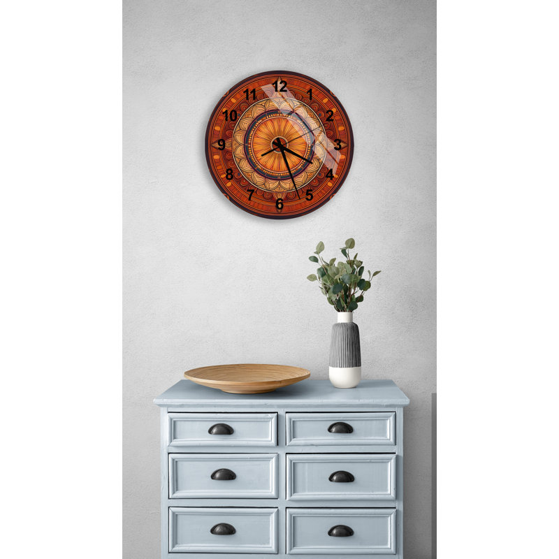 Horloge murale rustique en verre trempé Mandala, Noir