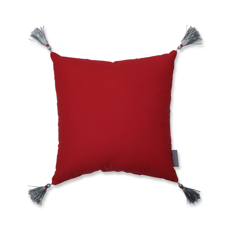 Red and Silver Embroidered Cotton Square Throw Pillow