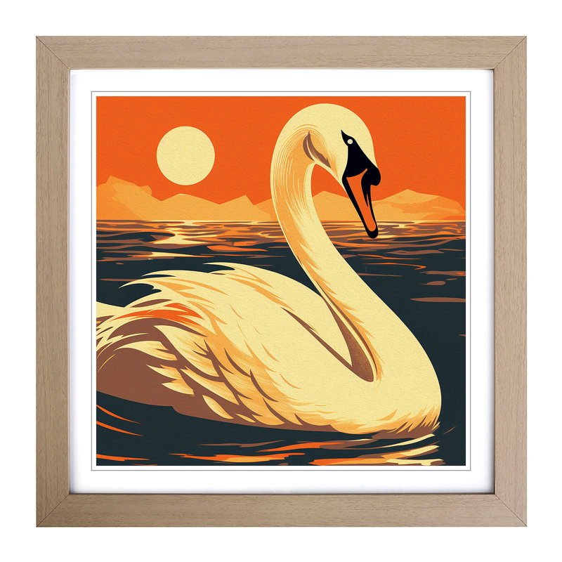 Swan Retro Art No.2 - Framed Print, Oak