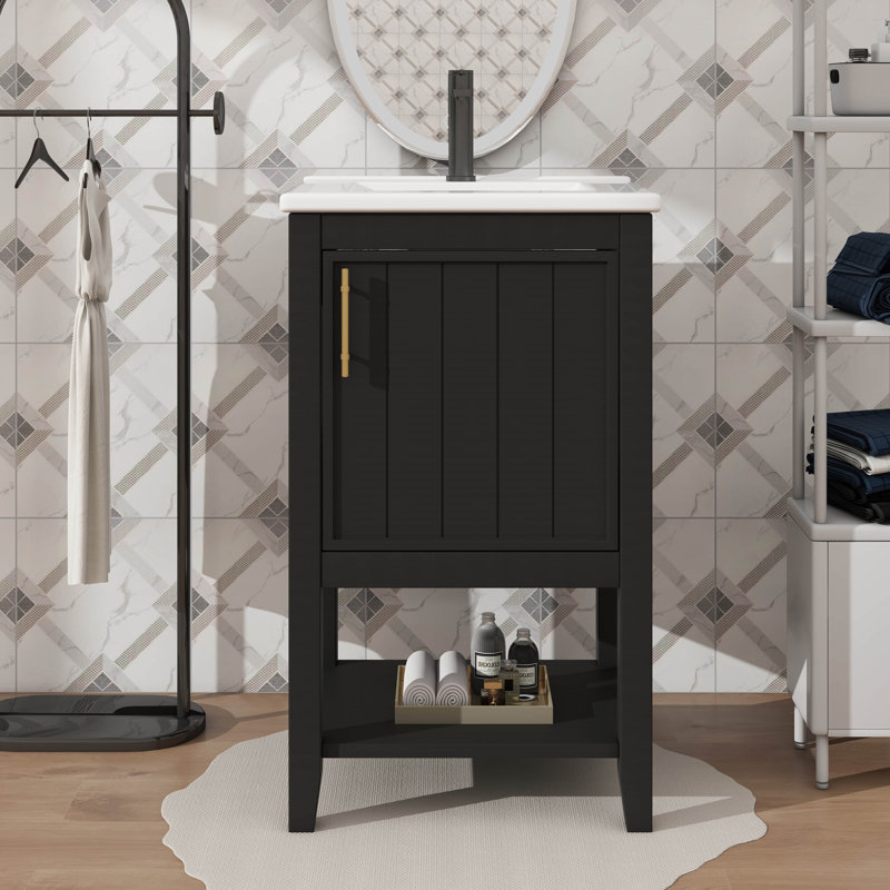 Enhance Storage With 20 Inch Bathroom Vanity Equipped With Sink And Open Shelf, Black