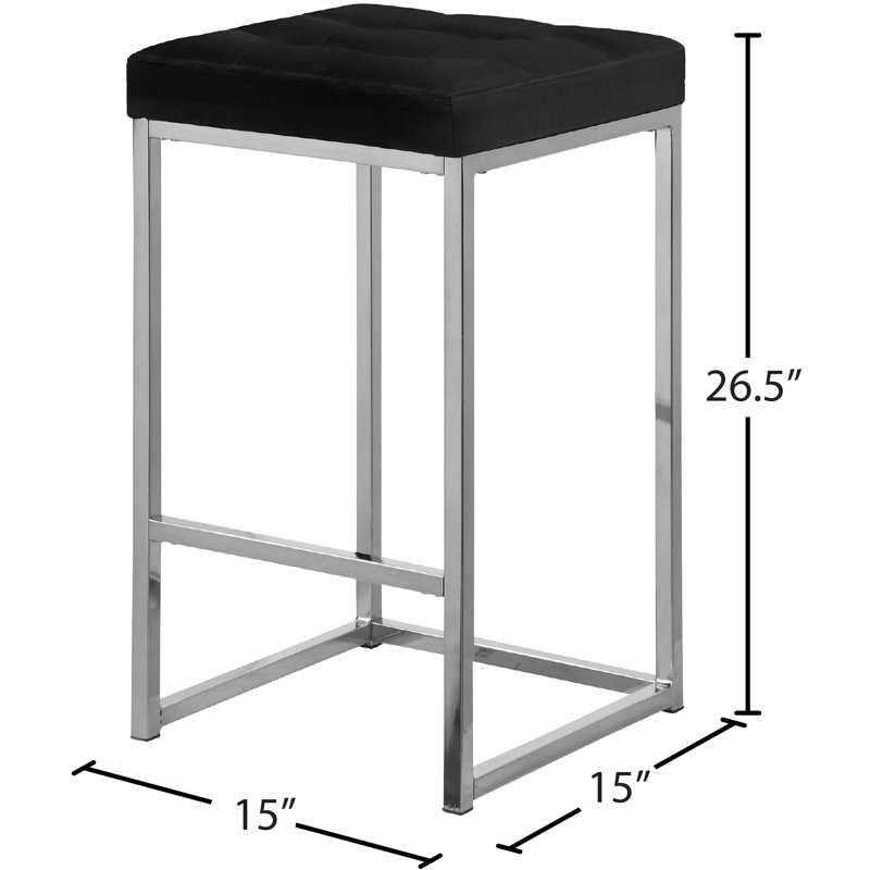 Nicola 26.5" Counter Stool, Black Velvet, Chrome