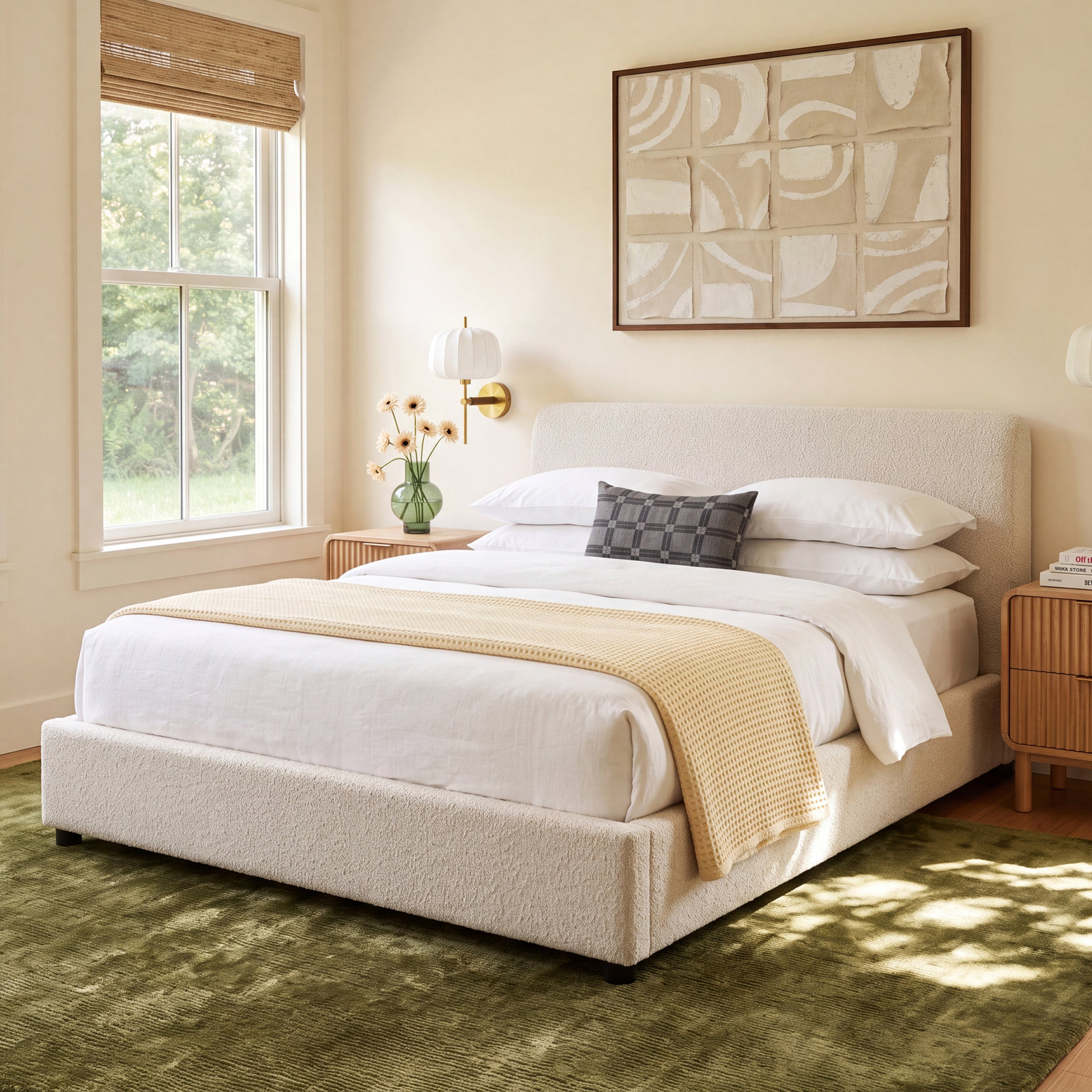 Boucle Platform Bed, White Boucle, Full