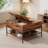 31in Farmhouse Flip-Top Coffee Table in Dark Walnut & Black Metal, Square Lift-Top with Hidden Storage