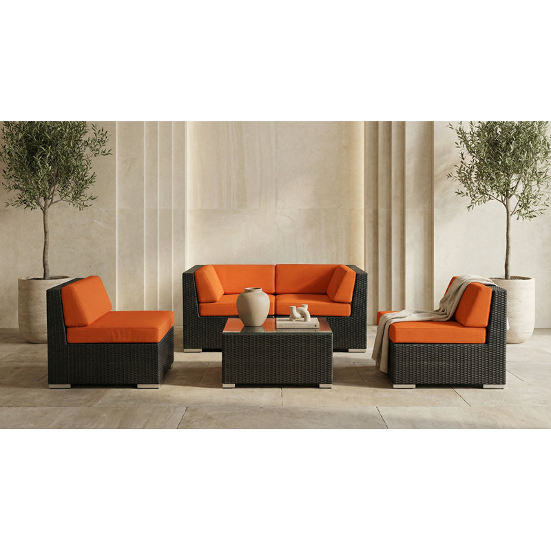 Ensemble de conversation en osier pour 4 personnes avec coussins Billyjo Wicker, Noir, Toile toscane Sunbrella®