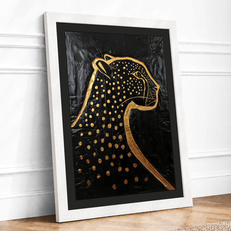 Golden Leopard Minimalist - Print, A1 - 84.1 x 59.4 cm, White