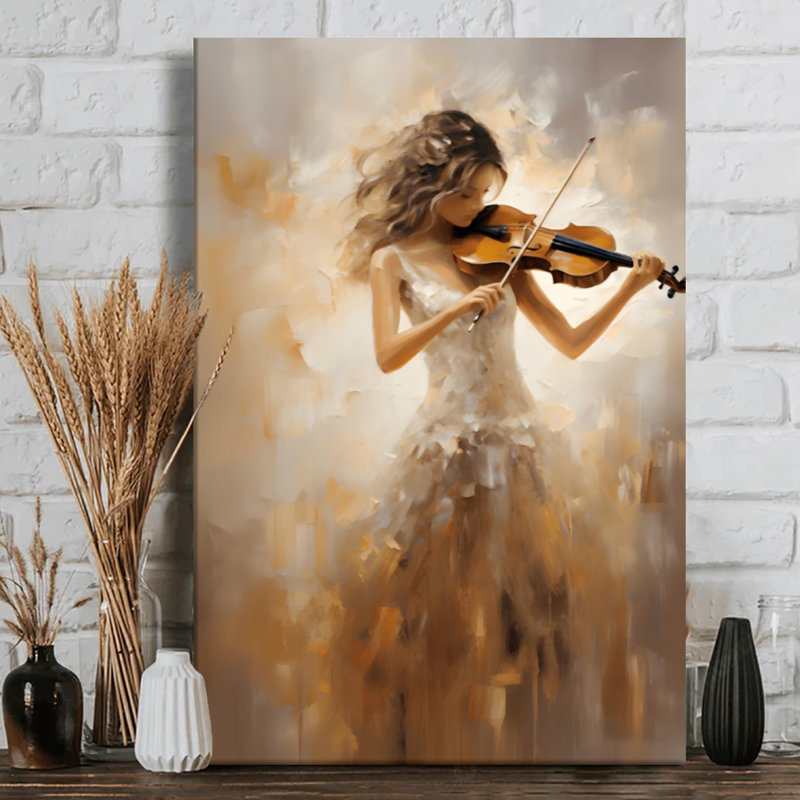 La violoniste jouant du violon dans un style impressionniste - Reproduction d'art mural impressionniste sur toile tendue sur châssis, 61 cm (H) x 91 cm (L), prête à être accrochée