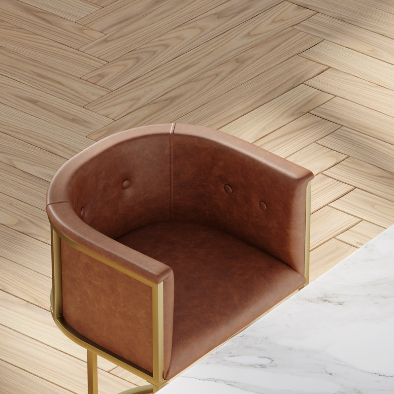 Manhattan 26 po Tabouret de comptoir - Similicuir brun tabac avec base en laiton, Brun