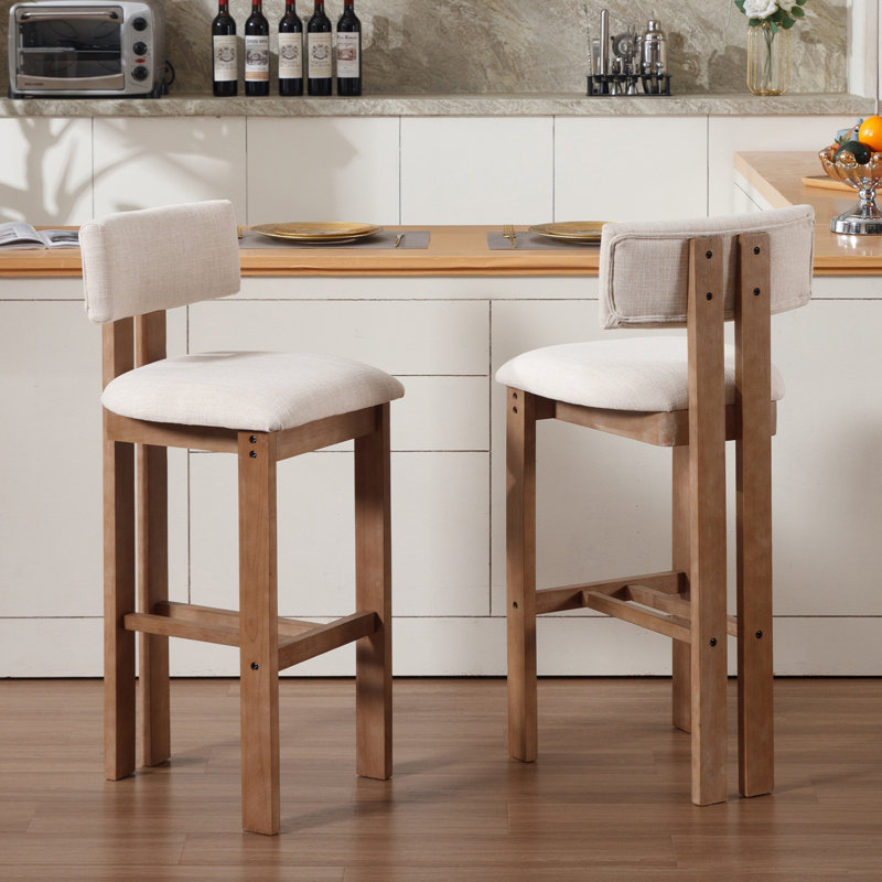 Francile Upholstered Stool with Solid Wood Frame, Bar Stool (30" Seat Height), Beige