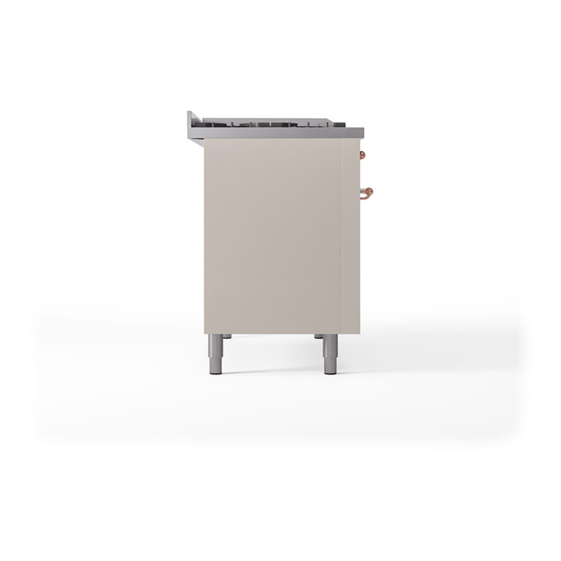 ILVE Nostalgie II Noblesse 48 in Dual Fuel Range, 8 Burner, Griddle, Natural Gas, Antique White/Copper