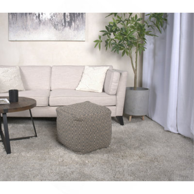 Amuleto Hand - Loomed Cotton Pouf, Dark Grey And Brown