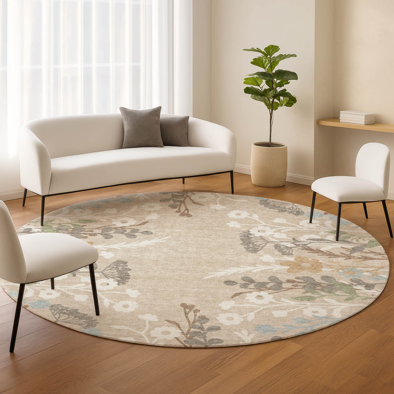 Machine Washable Indoor/Outdoor Chantille ACN2334 Floral Rug, Round 8'