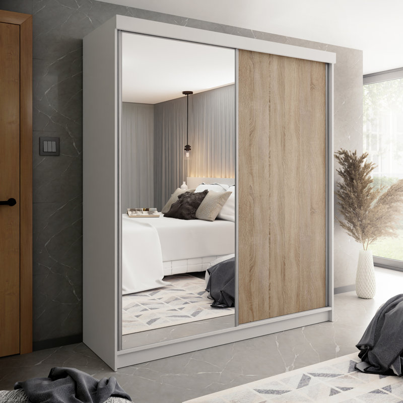 Modern 2 Door Sliding Wardrobe, White/Natural