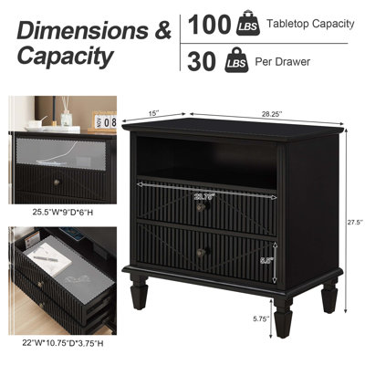 Table de chevet Farmhouse avec station de charge, armoire de rangement en bois d'ingénierie à 2 tiroirs, table de chevet pour la chambre à coucher