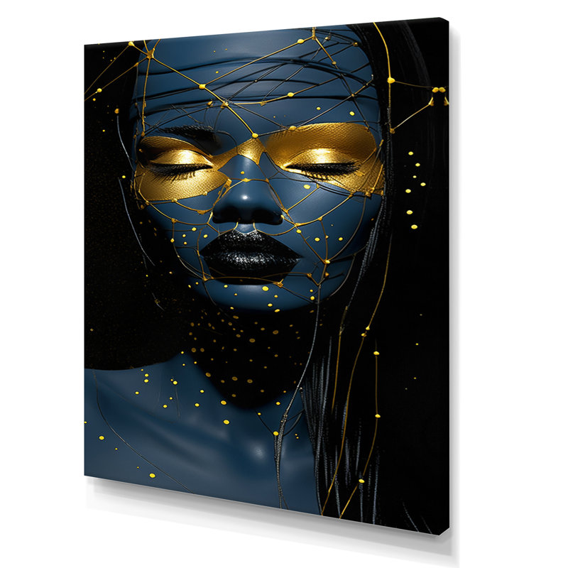«Florianne Gold and Blue Masked Woman», reproduction, H 40 po x l 30 po x P 1,5 po, Toile tendue