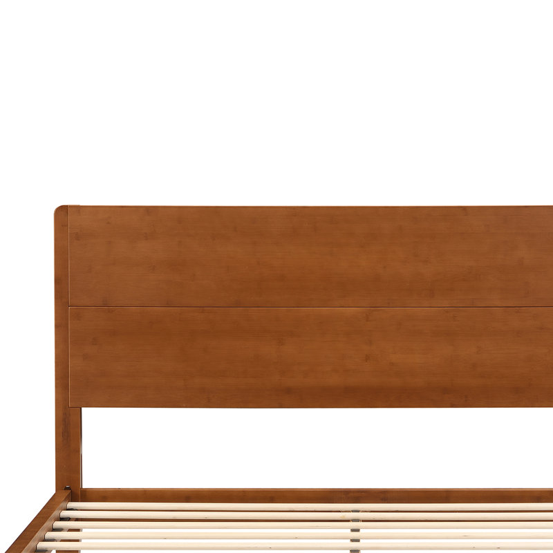 Lit plateforme en bois de bambou de style Mid-Century avec support en lattes de bois, aucun sommier nécessaire, Brun
