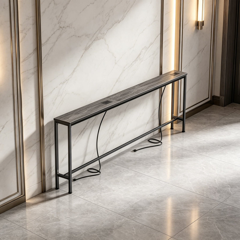 Extra-Long Narrow Console Table With Built-In Power Strips, USB-C Ports, And Storage For Behind Sofa, Entryway, And Small Spaces