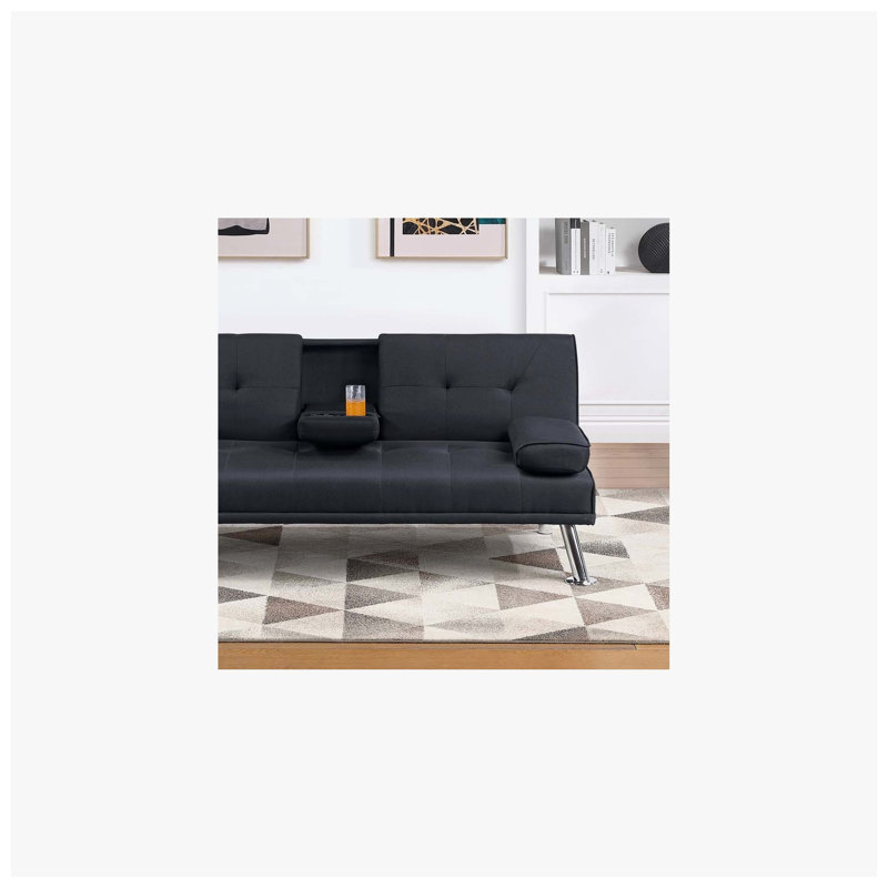 Canapé-lit convertible Kanepe, 168 cm L x 79 cm P x 74 cm H, en tissu capitonné aspect lin