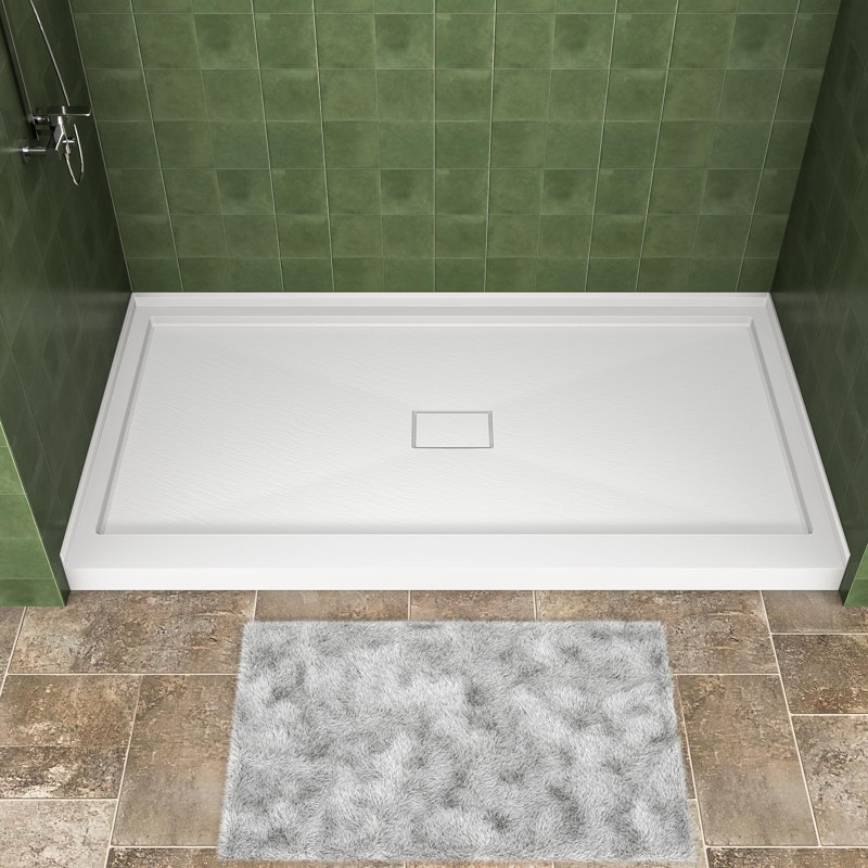 Base de douche 60 po x 34 po SMC à simple seuil avec bonde centrale et ensemble de bonde complet