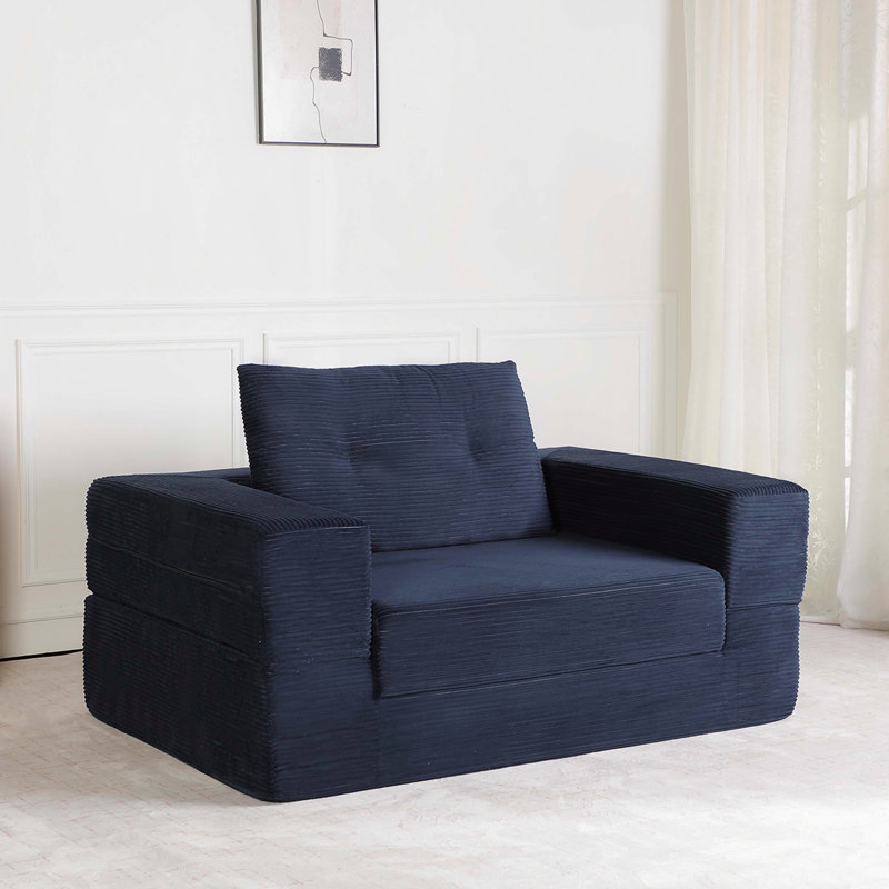 Canapé-lit moderne en velours côtelé avec coussin Compression, Bleu très foncé