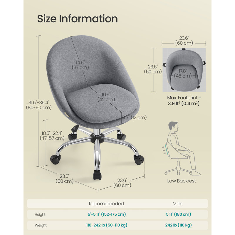 Akon Office Chair, Silver, Grey Linen