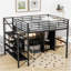 Lit mezzanine en métal avec ensemble de table et garde-robe, double, noir