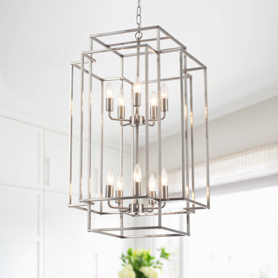 2-Tiers Large 10- Light Dimmable Farmhouse Lantern Square/Rectangle Chandelier